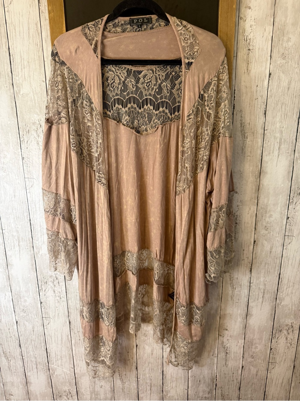 POL long boho lace crochet accented duster kimono cardigan large